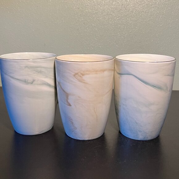Trio of HOOMEET Marbleized Swirl Pattern Porcelain Mugs ~ Gray, Green & Brown - Picture 3 of 9